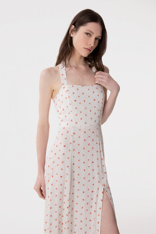 Nikita - Abito Midi A Mezza Manica Con Volant Sullo Scollo In Crepe • Pois Grande Nero Mar de Margaritas