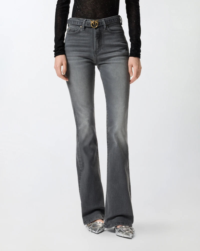Pinko Jeans a zampa in denim grigio Flora