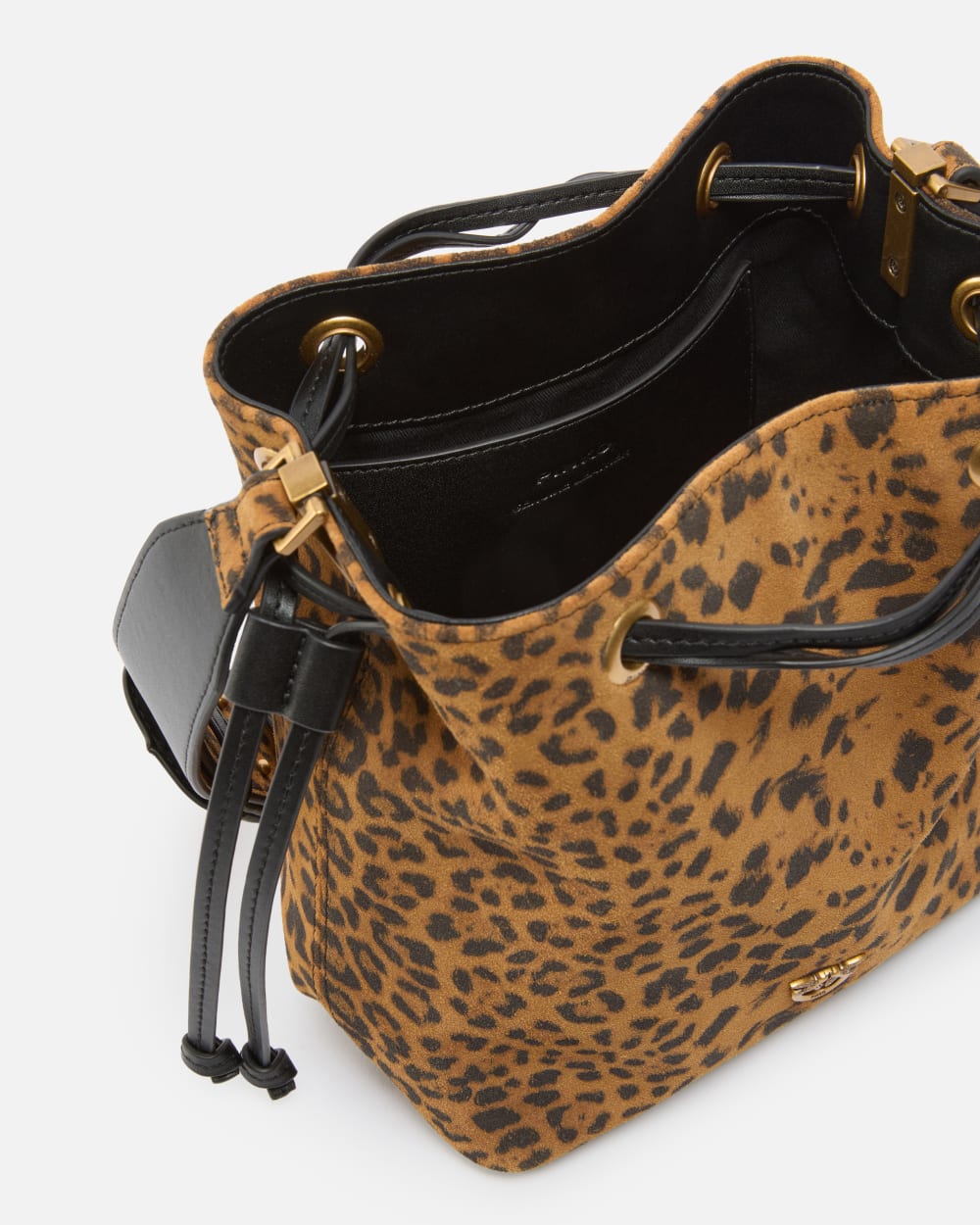 Pinko Borsa secchiello a tracolla piccola in suede leopardato