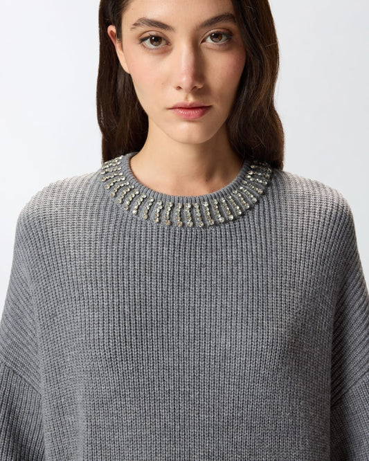 Pinko Abito in maglia con collo strass Ask grigio