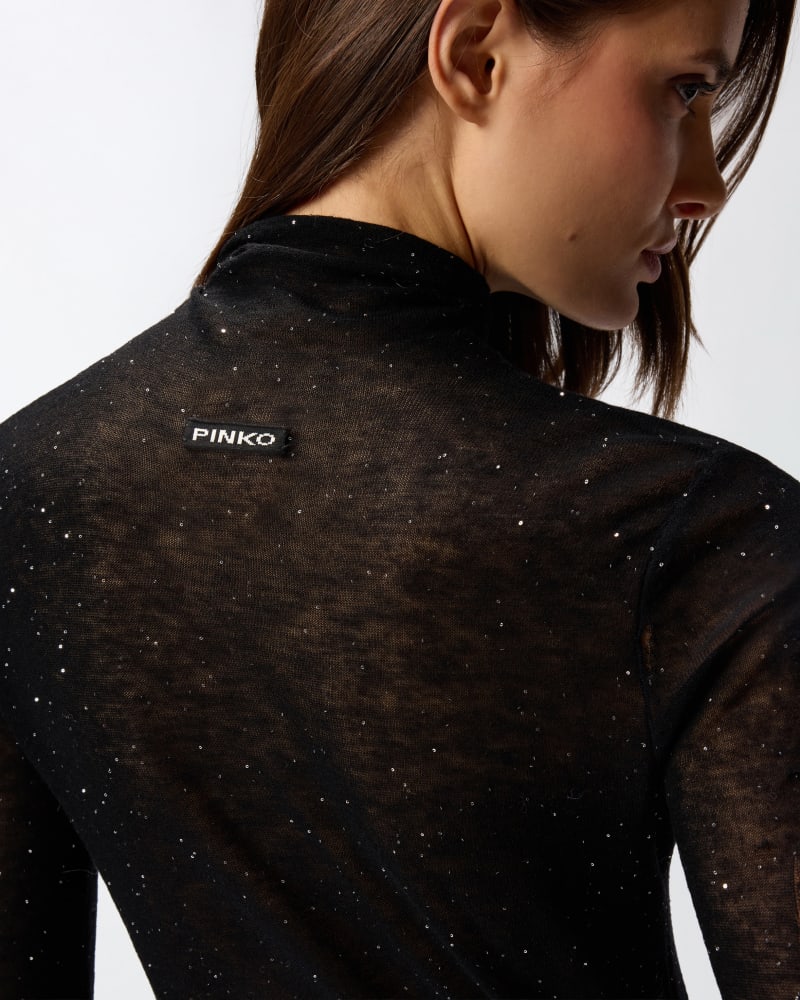 Pinko Maglia aderente a collo alto con micro paillettes Moss