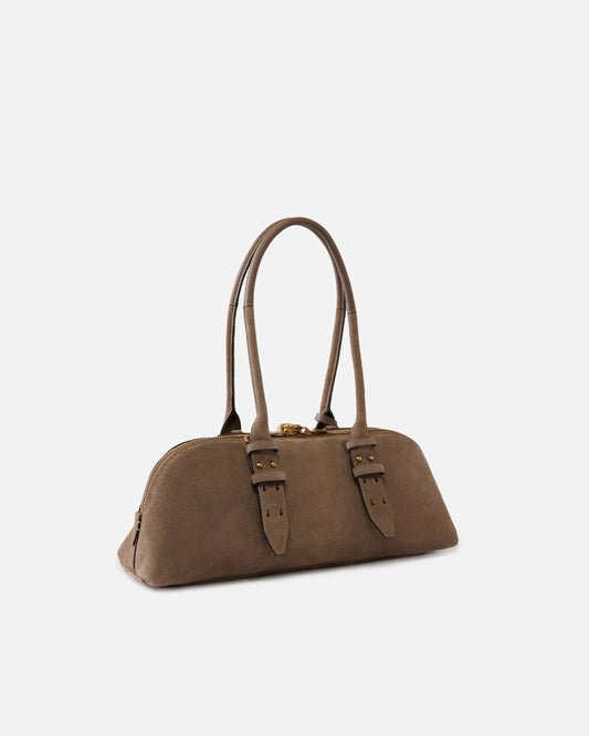 Pinko Borsa grande a spalla Escape Bag Horizontal in suede brown