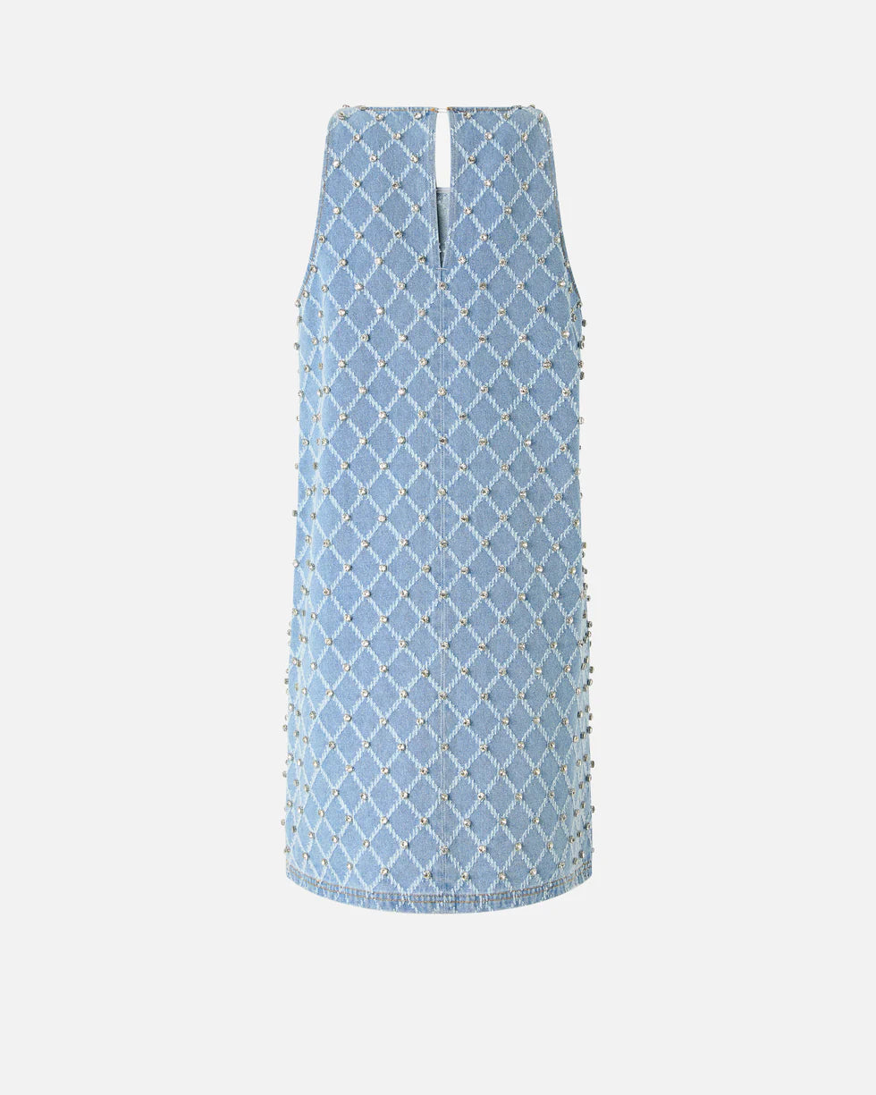 Pinko Abito corto in denim con disegno rombi e strass amorino