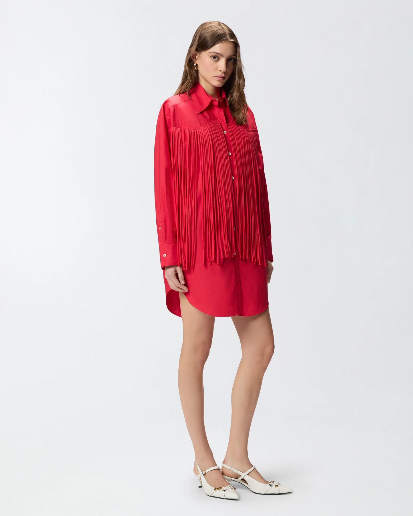 Pinko Abito corto chemisier con frange