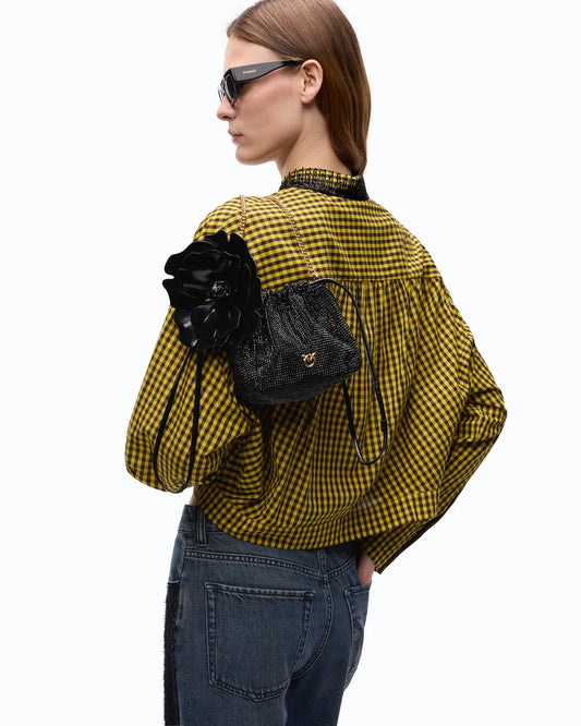 Pinko Borsa secchiello a spalla in tessuto full strass con fiore