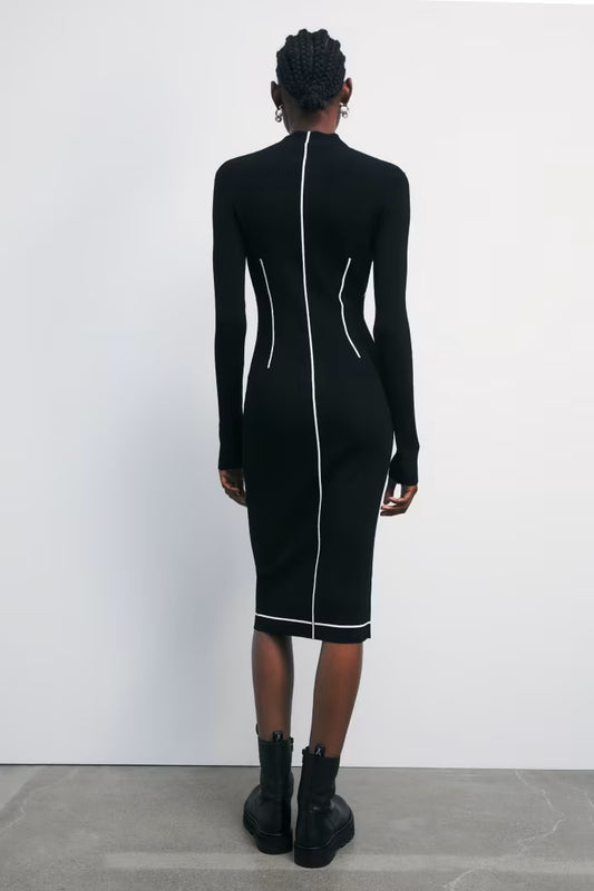 Patrizia Pepe Abito midi dolcevita full zip in maglia