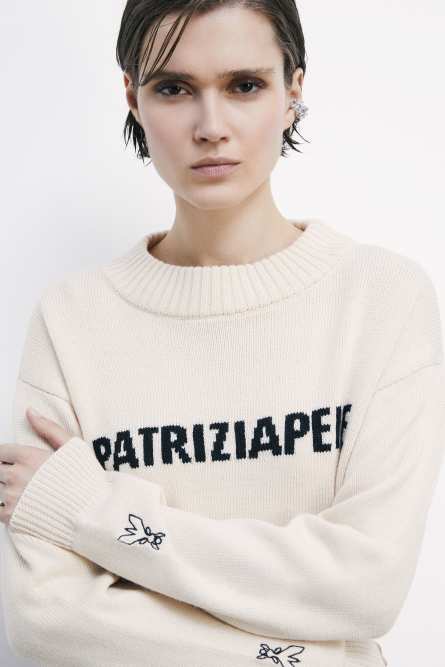 Patrizia Pepe Maglione girocollo con logo Beige