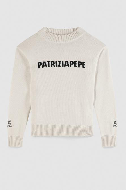 Patrizia Pepe Maglione girocollo con logo Beige