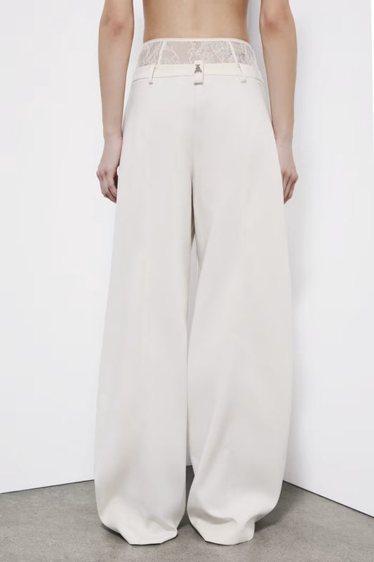 Patrizia Pepe Pantaloni palazzo con vita in pizzo Ivory