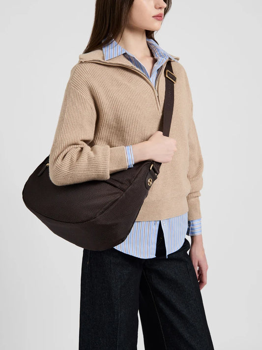 Borbonese B-CLUB LUNA BAG MEDIUM Borsa a tracolla in tessuto Op Cioccolato