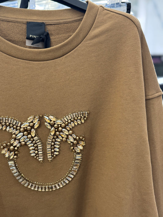 Pinko Felpa girocollo con ricamo gioiello Love Birds Nelly