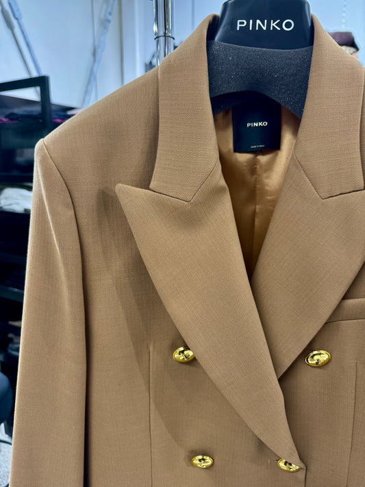 Pinko Blazer doppiopetto in lana con bottoni dorati brown