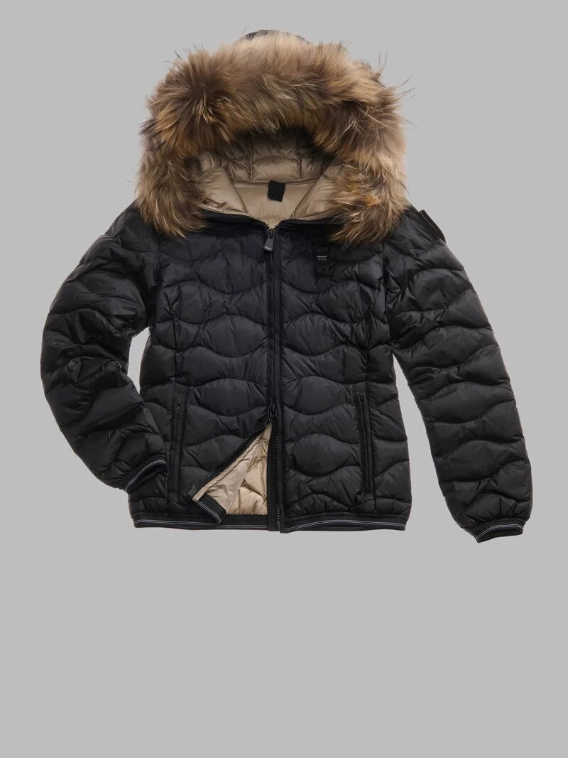 Blauer PIUMINO CON BORDO IN PELLICCIA ALDIE nero