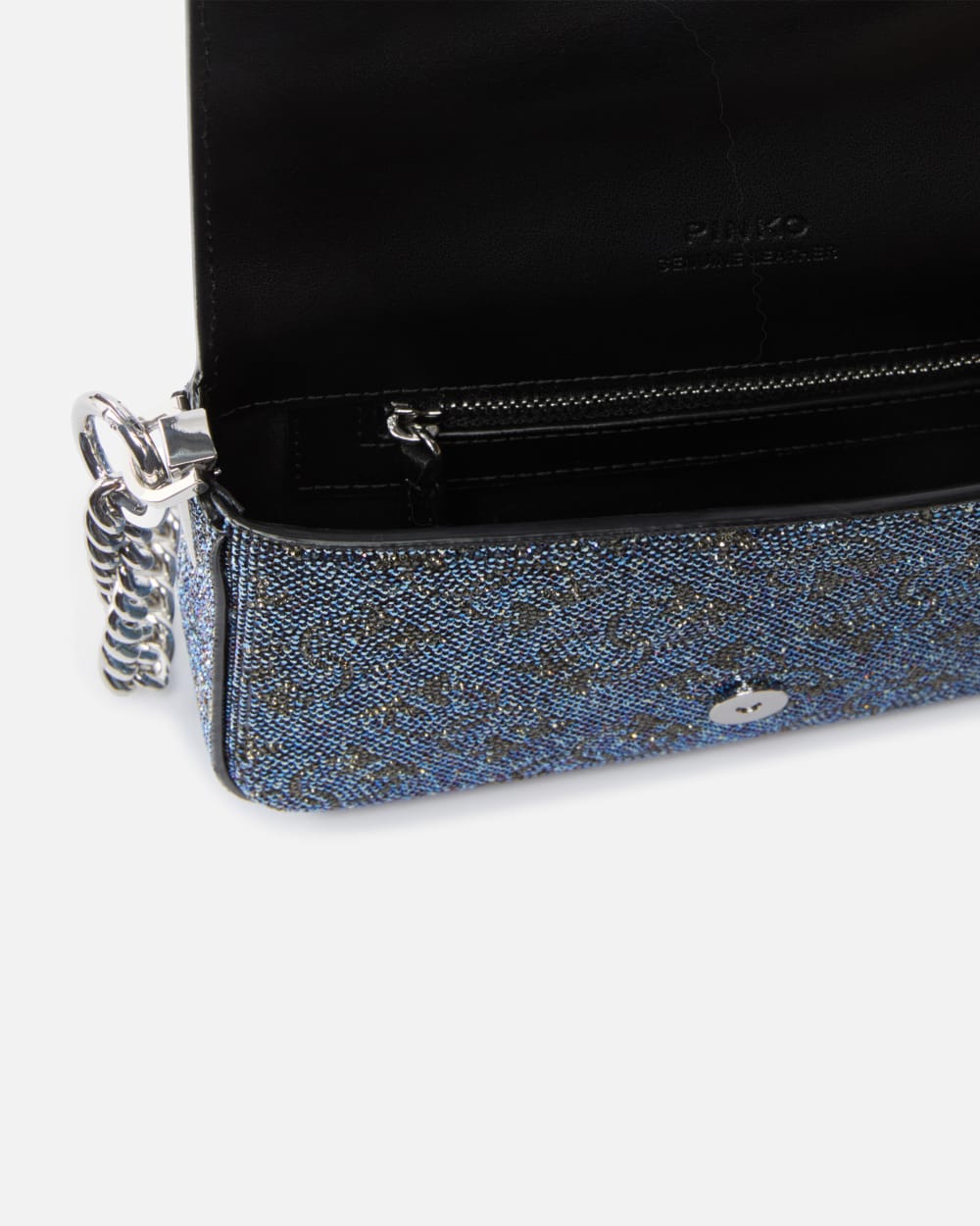 Pinko Borsa a spalla Baby Love Bag Slouchy in pelle full strass argento