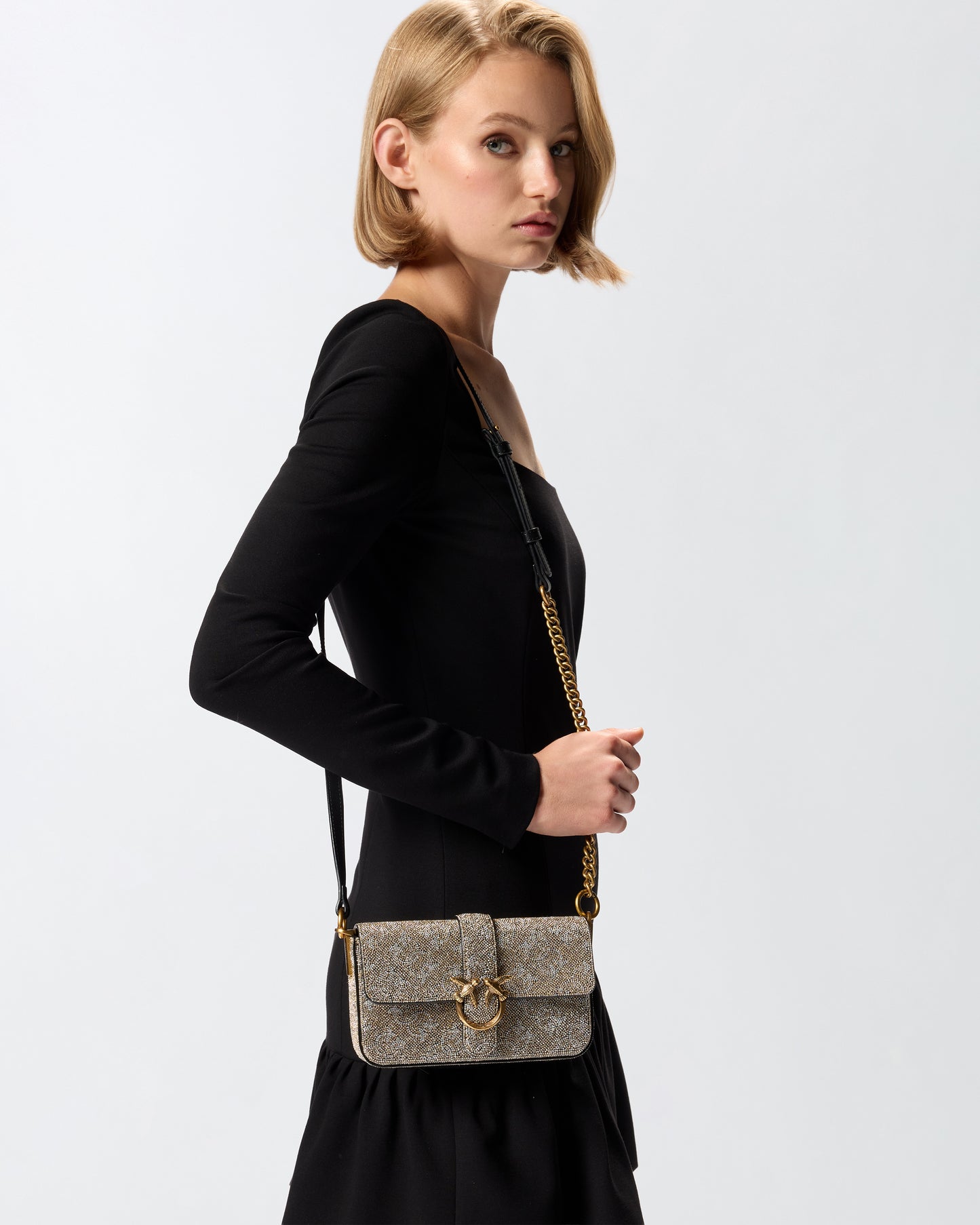 Pinko Borsa a spalla Baby Love Bag Slouchy in pelle full strass