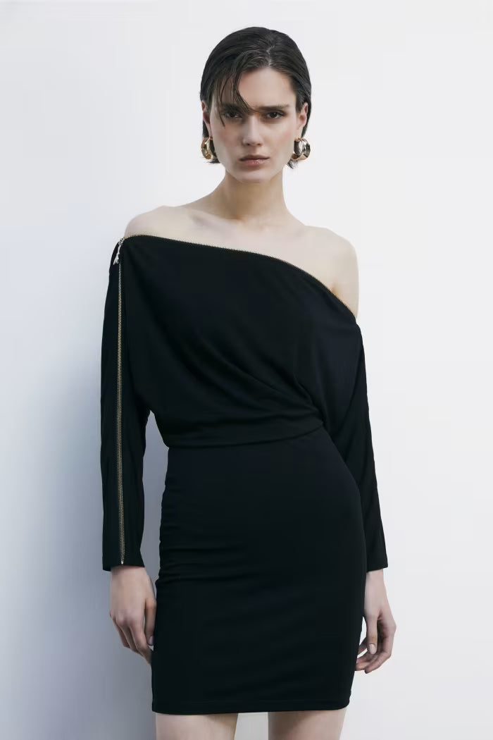 Patrizia Pepe Abito mini full zip in jersey stretch nero