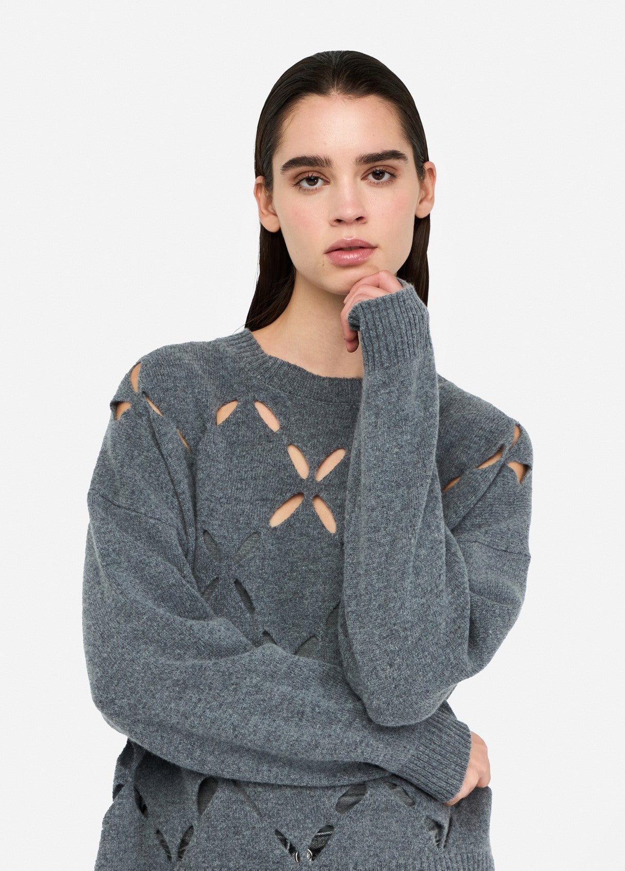 Liu Jo Maglia 100% lana con cut-out grigio melange
