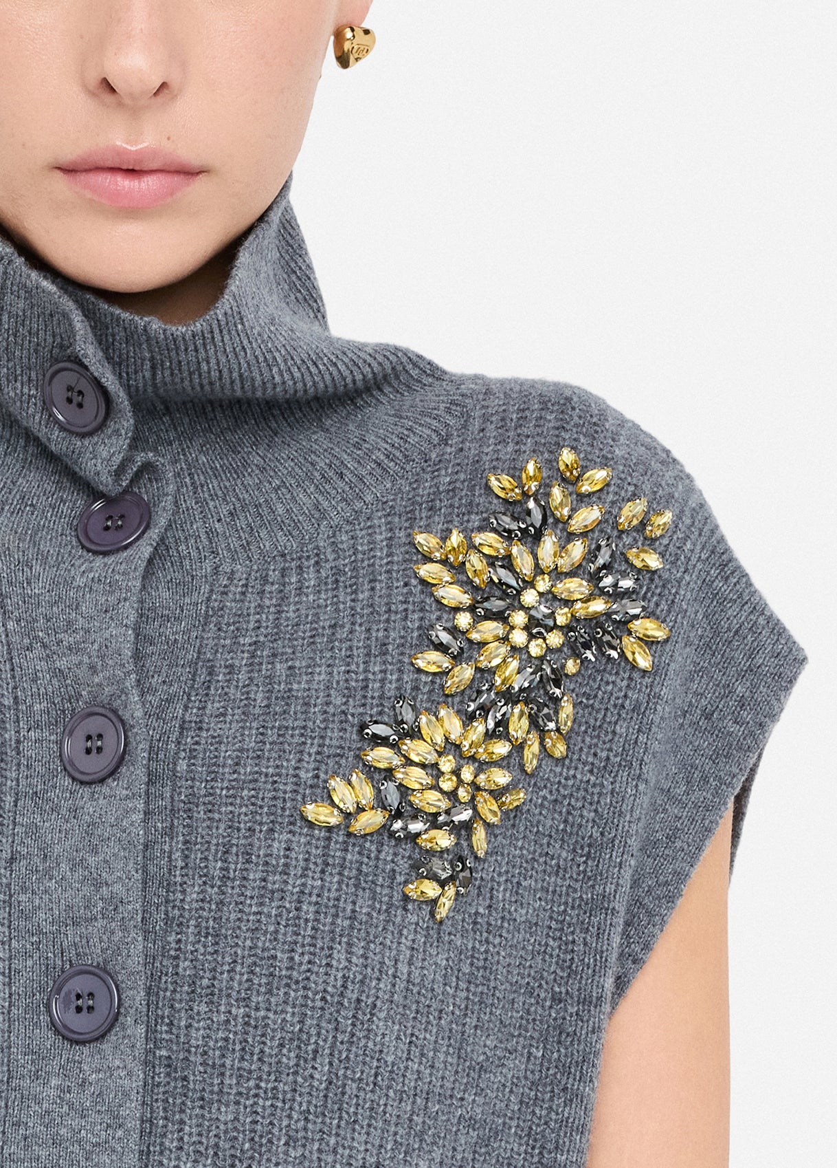 Liu Jo Gilet 100% lana con ricami gioiello grigio