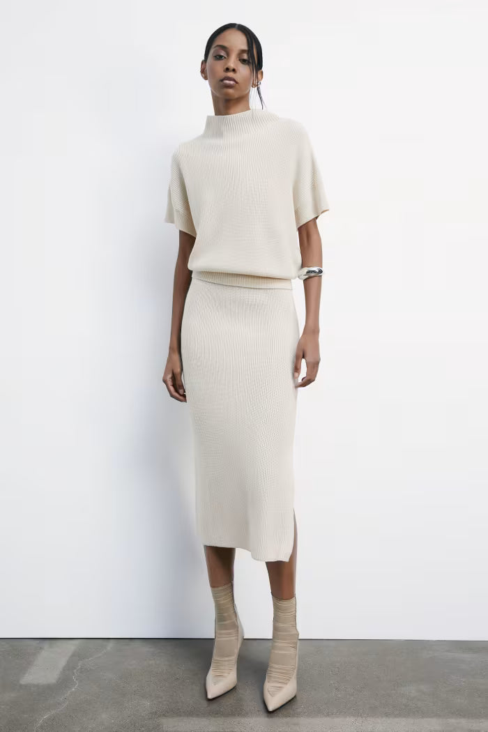 Patrizia Pepe Gonna midi "ESSENTIAL" in maglia bianco