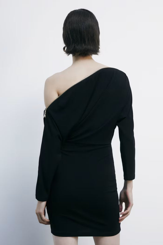 Patrizia Pepe Abito mini full zip in jersey stretch nero