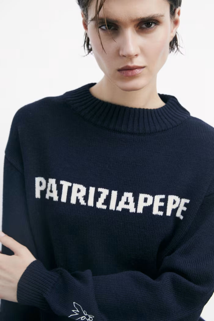 Patrizia Pepe Maglione girocollo con logo Blu
