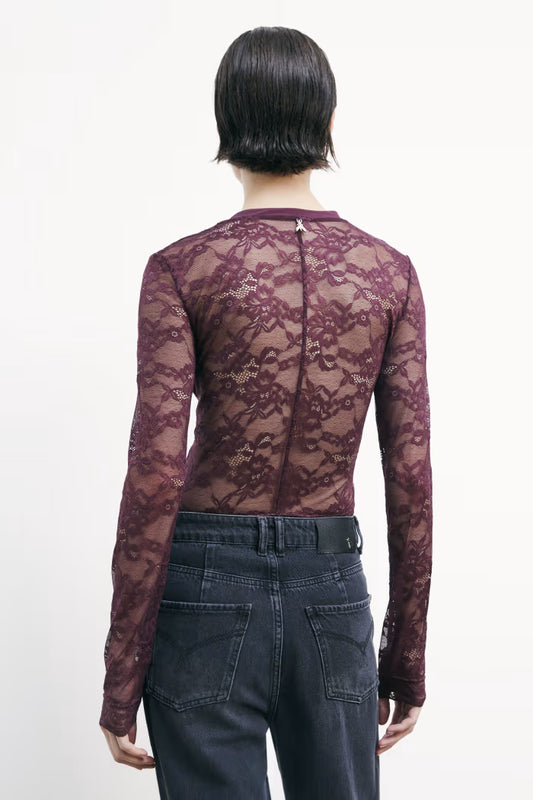 Patrizia Pepe Top a maniche lunghe in pizzo stretch Purple Red