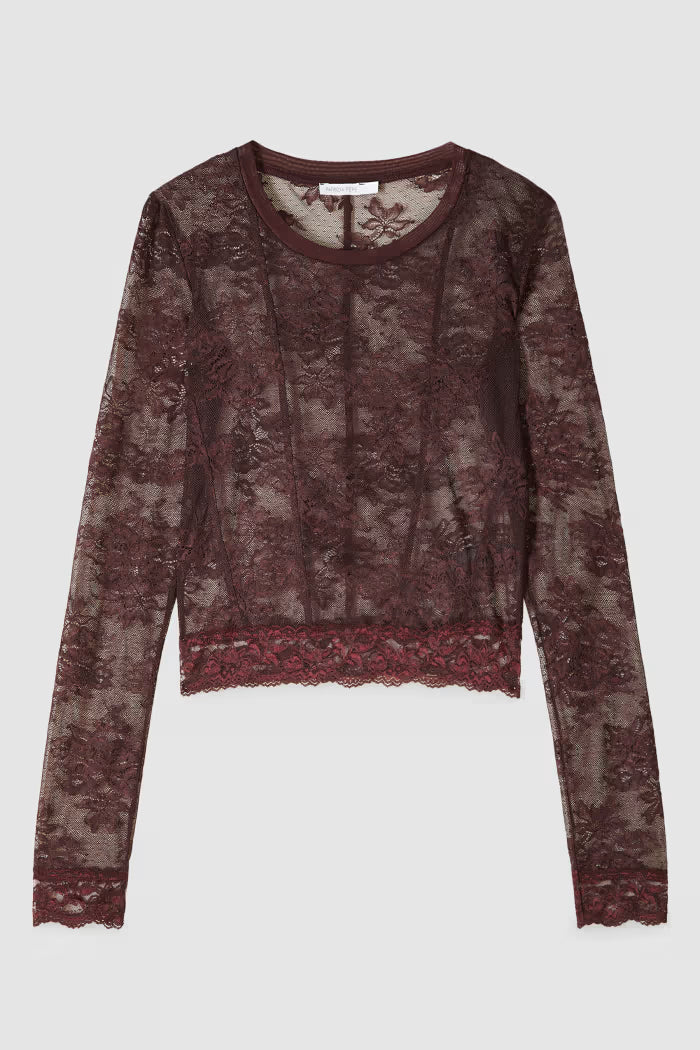 Patrizia Pepe Top a maniche lunghe in pizzo stretch Purple Red