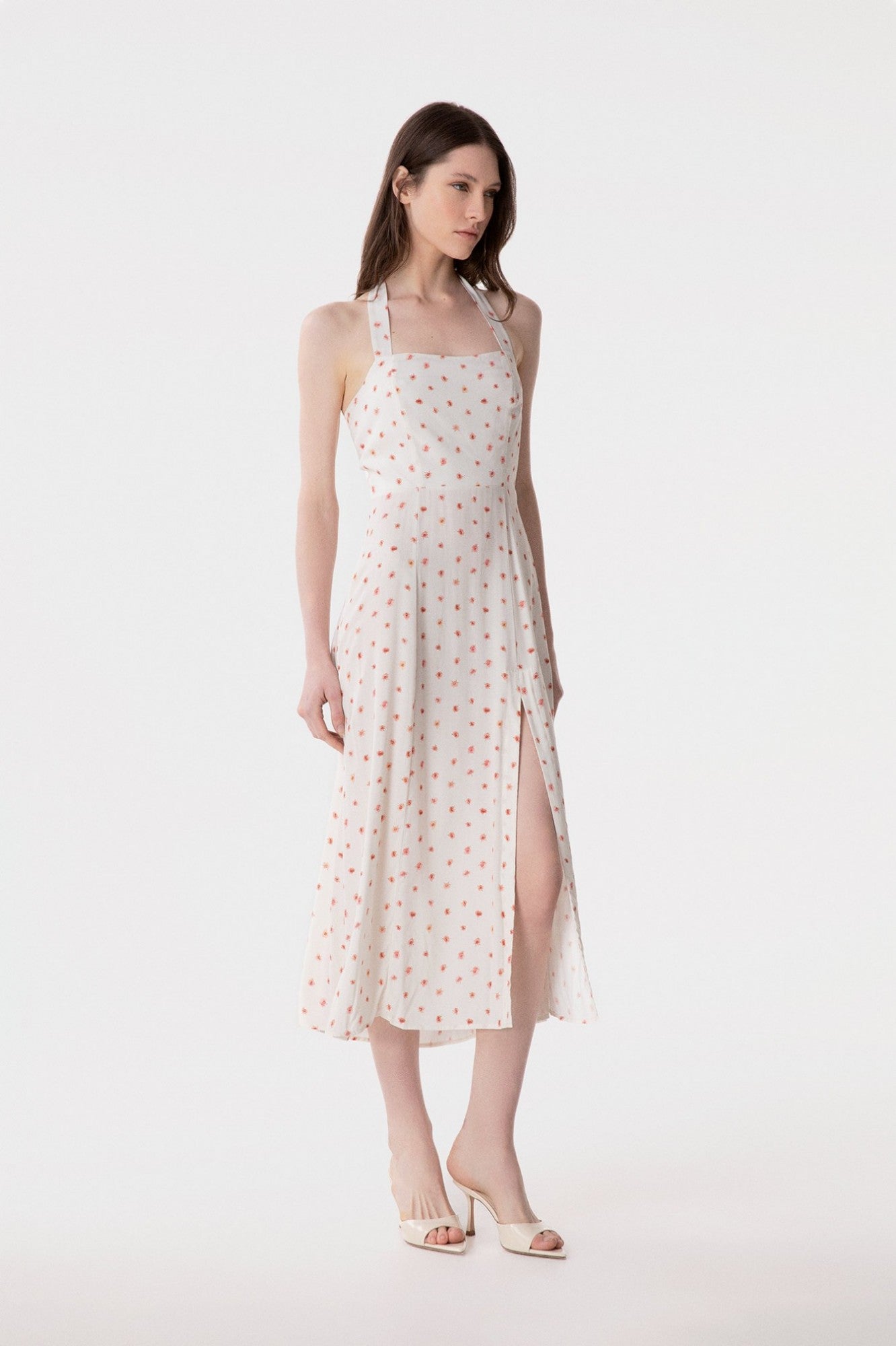 Nikita - Abito Midi A Mezza Manica Con Volant Sullo Scollo In Crepe • Pois Grande Nero Mar de Margaritas
