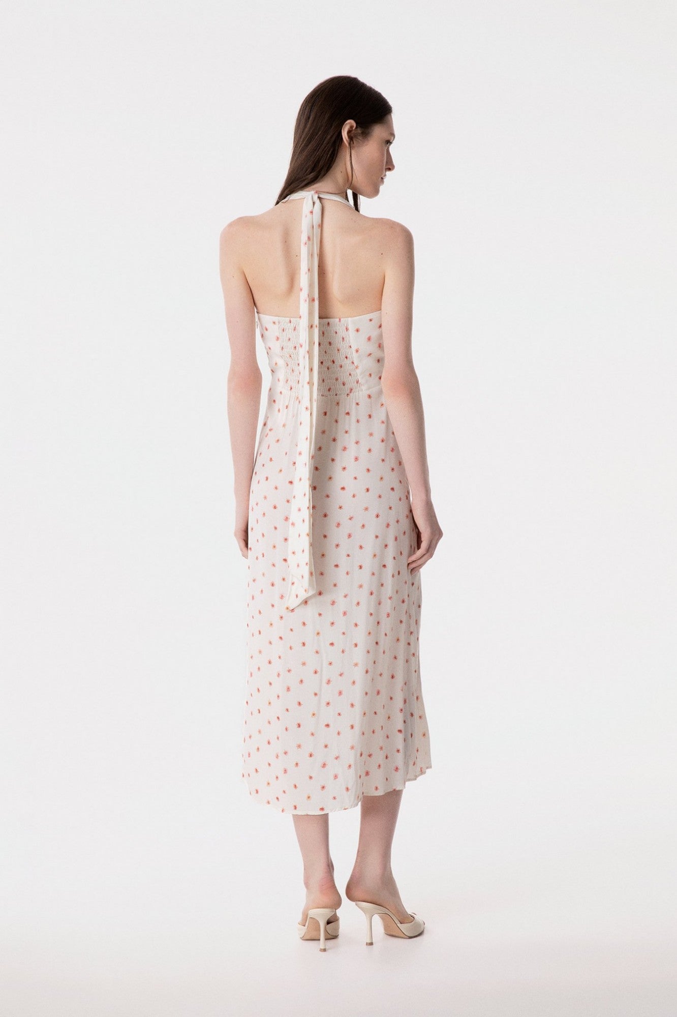 Nikita - Abito Midi A Mezza Manica Con Volant Sullo Scollo In Crepe • Pois Grande Nero Mar de Margaritas
