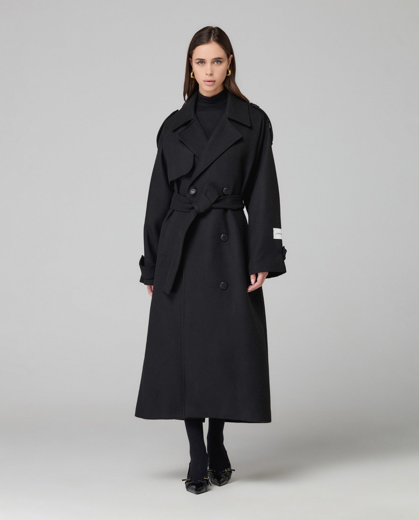 Hinnominate Cappotto Over In Panno Con Cintura W Spacco Dietro