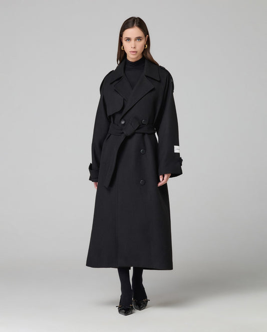 Hinnominate Cappotto Over In Panno Con Cintura W Spacco Dietro