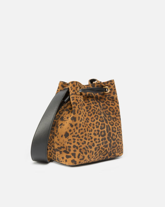 Pinko Borsa secchiello a tracolla piccola in suede leopardato