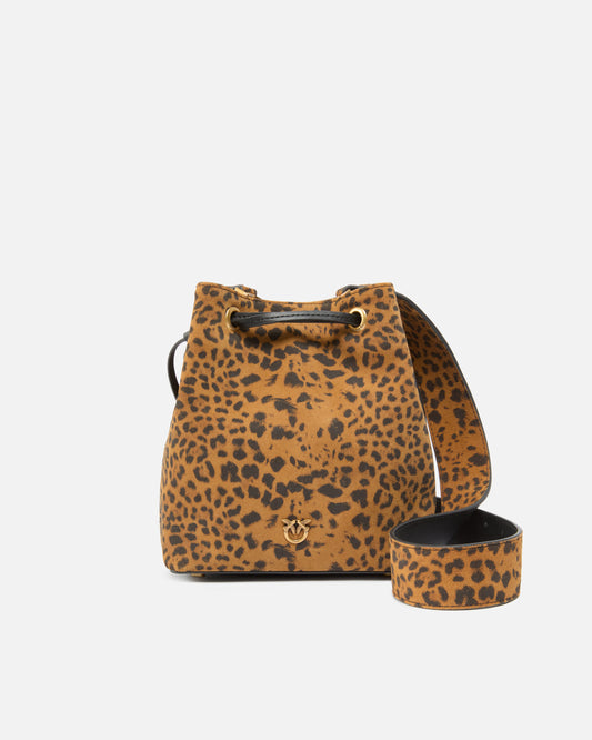Pinko Borsa secchiello a tracolla piccola in suede leopardato