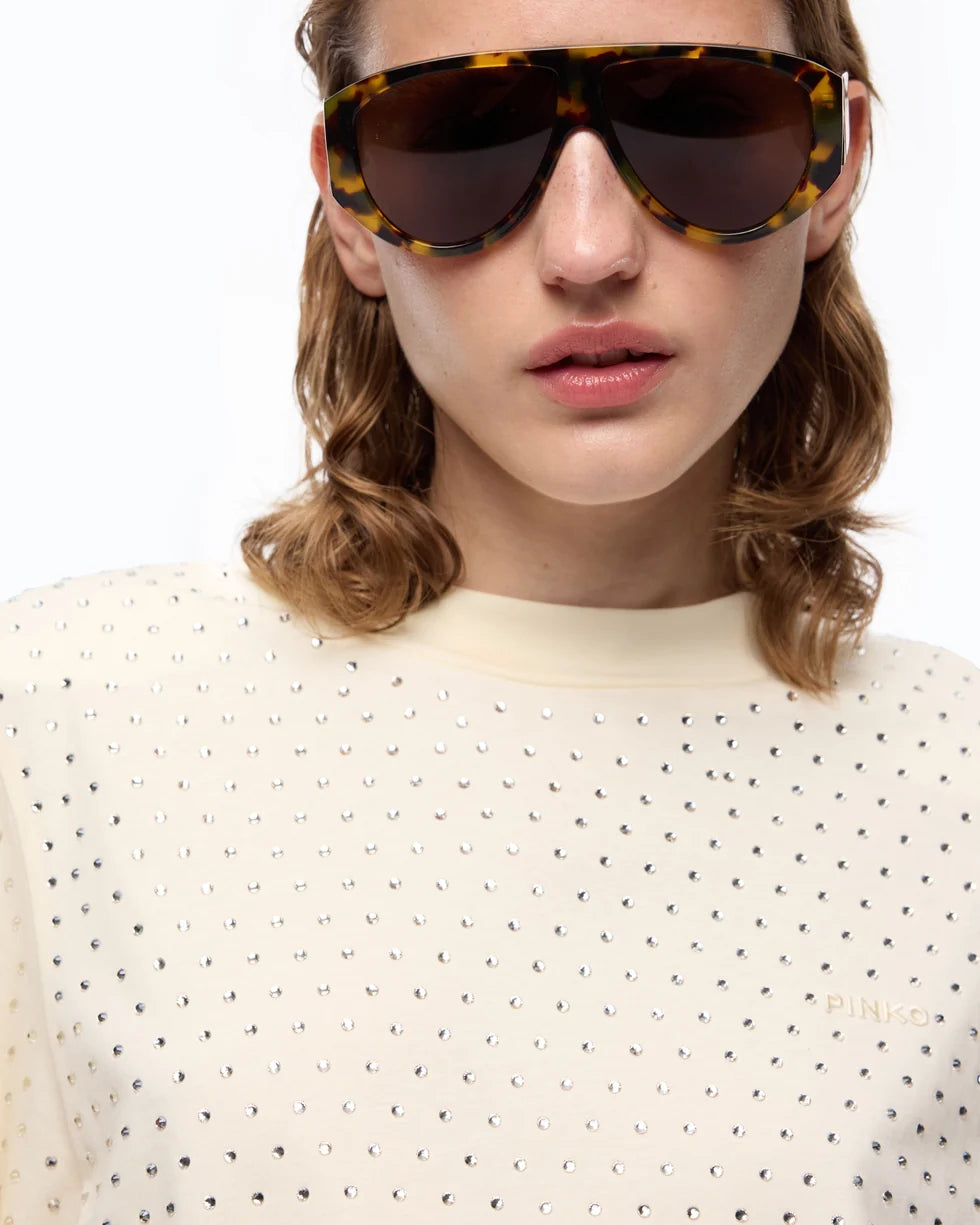 Pinko T-shirt con strass e logo Niamey