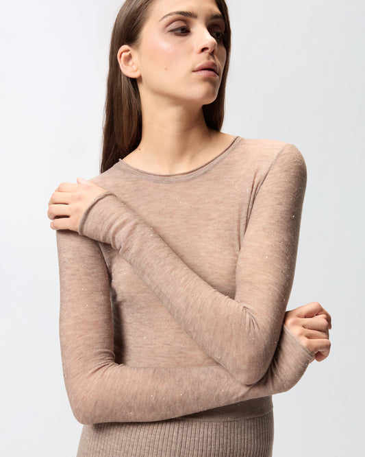 Pinko Maglia girocollo con paillettes Beige Pico