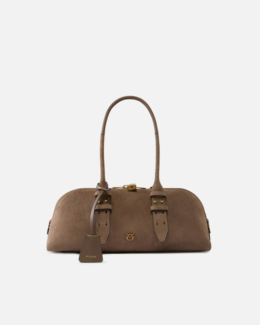 Pinko Borsa grande a spalla Escape Bag Horizontal in suede brown