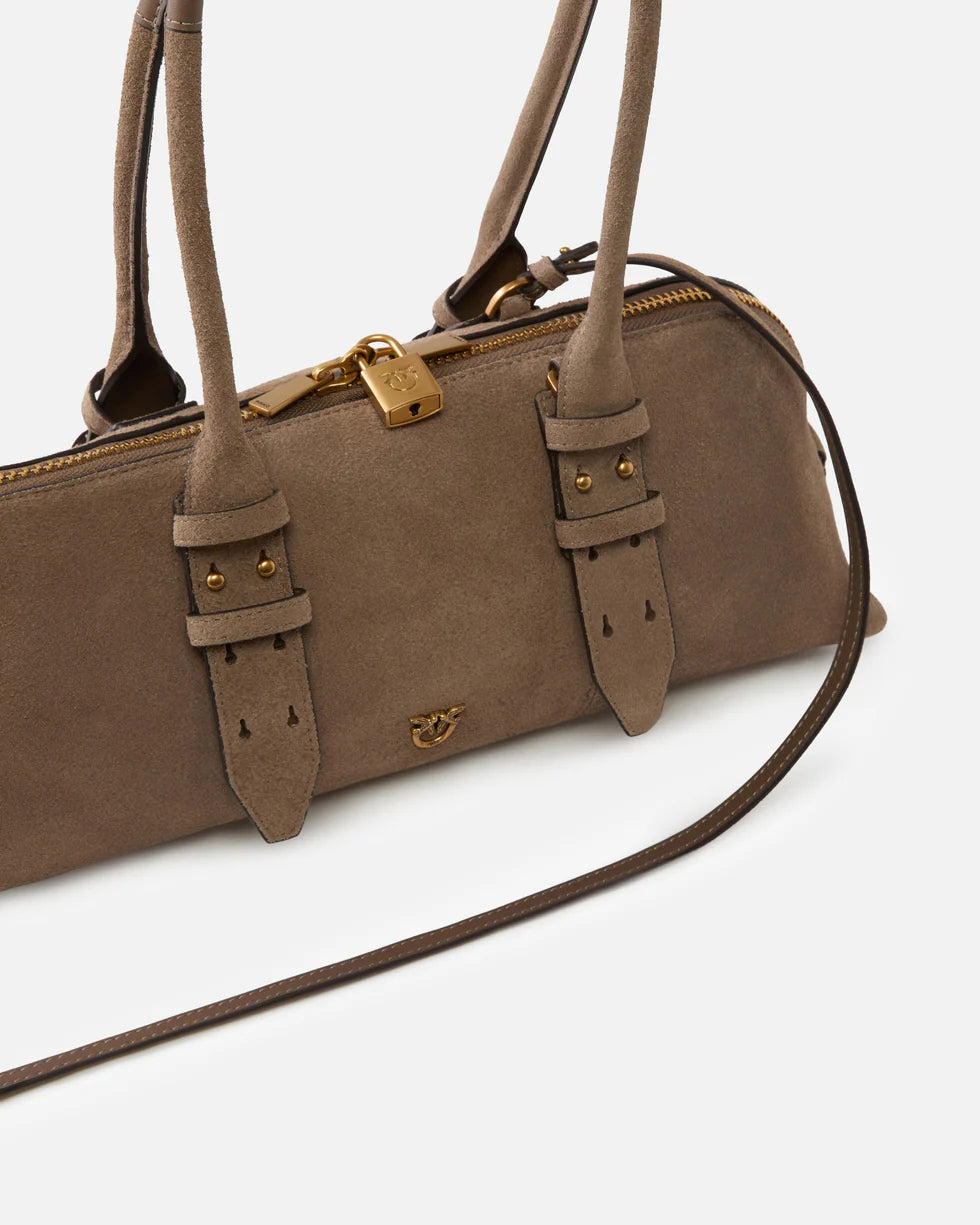 Pinko Borsa grande a spalla Escape Bag Horizontal in suede brown