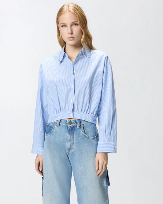 Pinko Camicia cropped a righe con colletto gioiello Charita