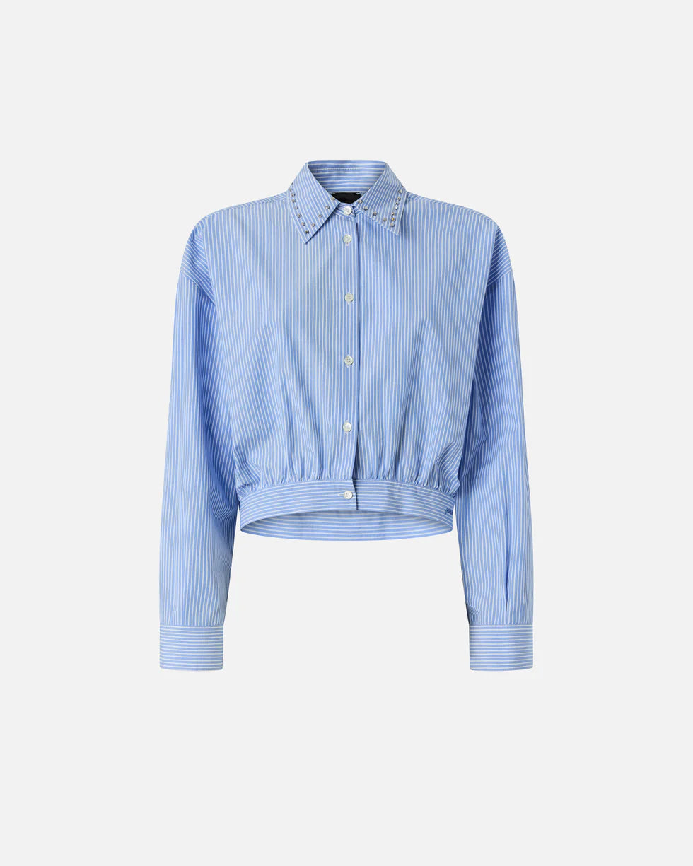 Pinko Camicia cropped a righe con colletto gioiello Charita