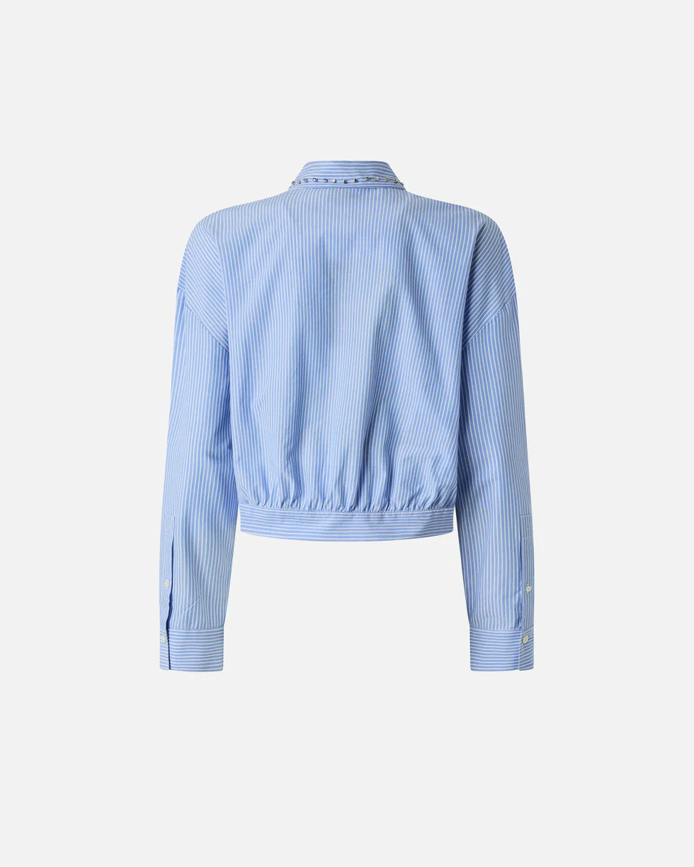Pinko Camicia cropped a righe con colletto gioiello Charita