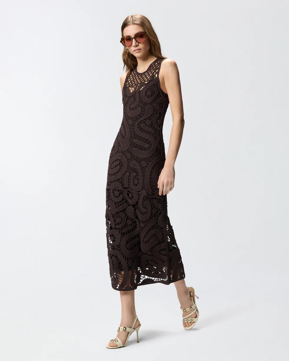 Pinko Abito midi senza maniche in crochet geometrico Bufera brown