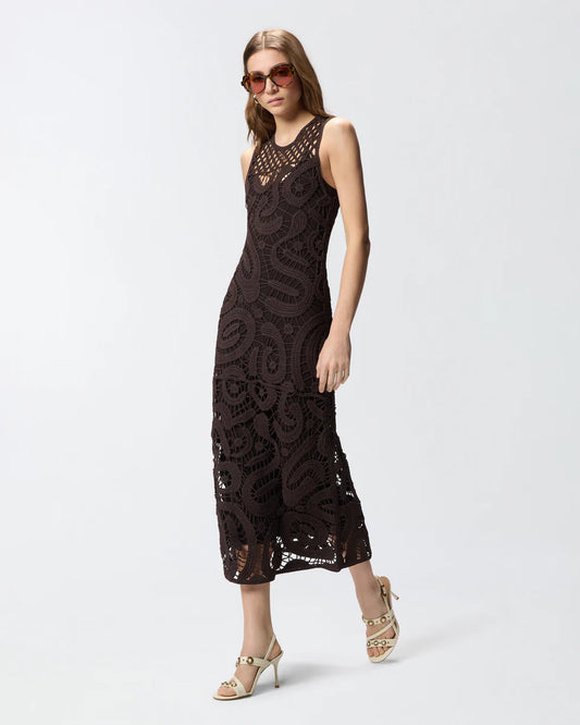 Pinko Abito midi senza maniche in crochet geometrico Bufera brown