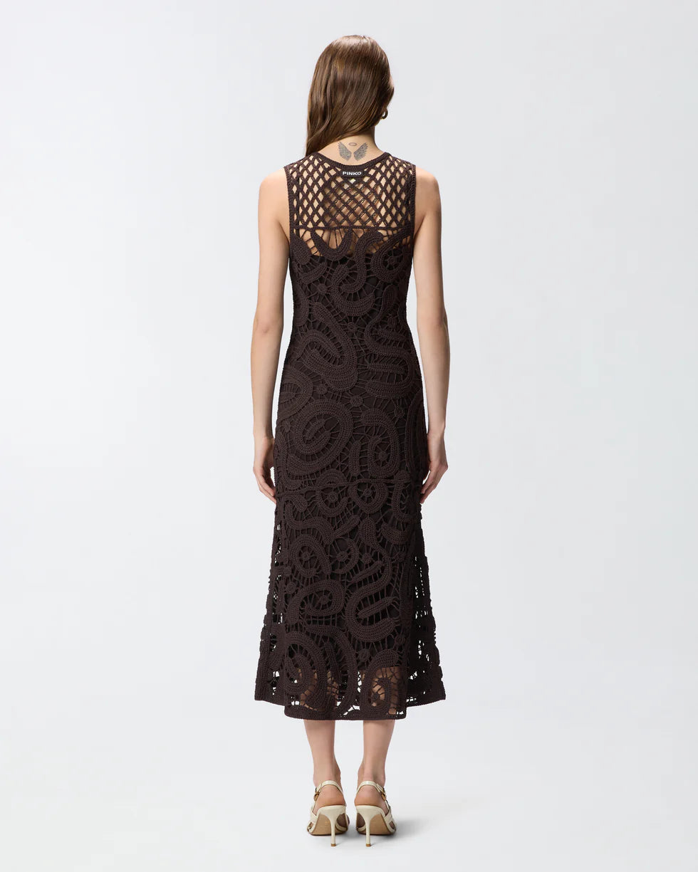 Pinko Abito midi senza maniche in crochet geometrico Bufera brown