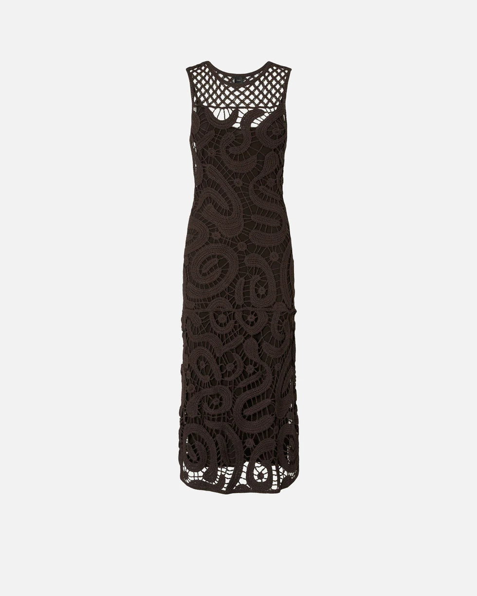Pinko Abito midi senza maniche in crochet geometrico Bufera brown