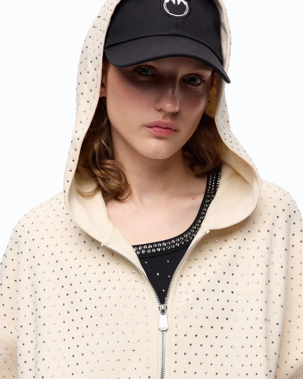 Pinko Felpa full strass con zip e cappuccio Lugano