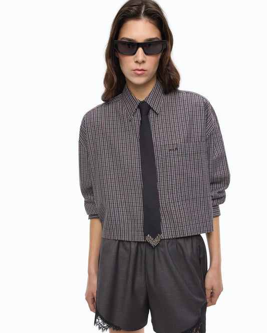Pinko Camicia cropped a quadretti con cravatta Carlina