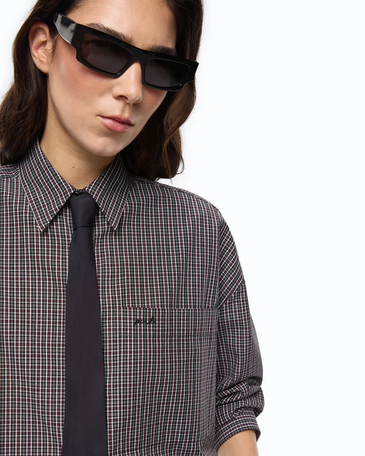 Pinko Camicia cropped a quadretti con cravatta Carlina