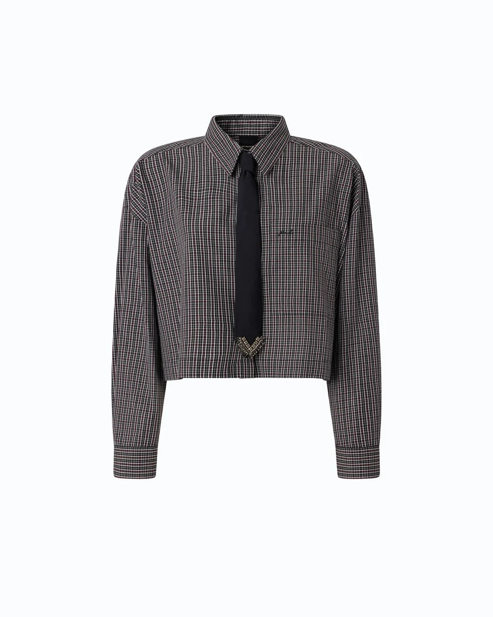 Pinko Camicia cropped a quadretti con cravatta Carlina