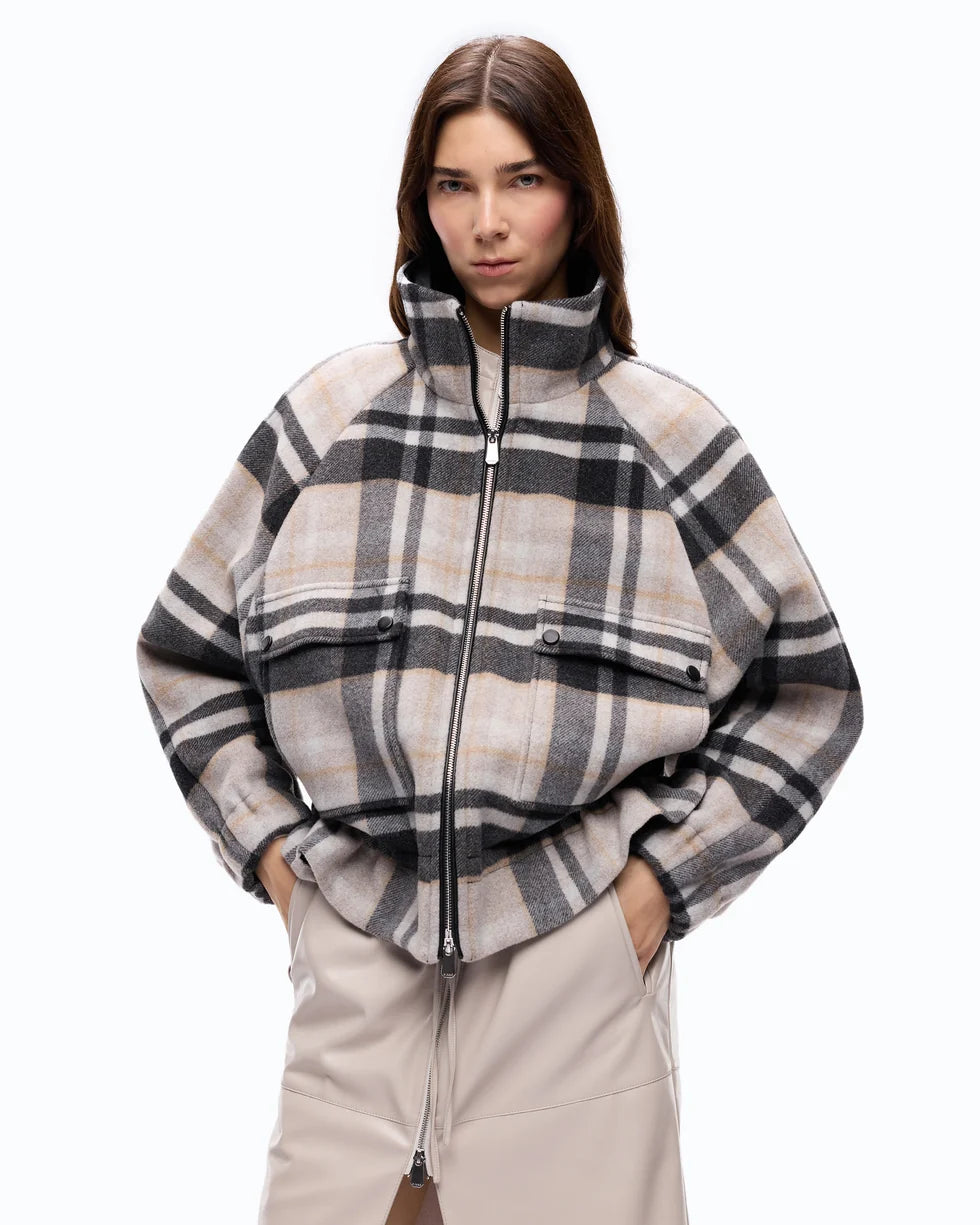 Pinko Caban con zip e fantasia check Borragine