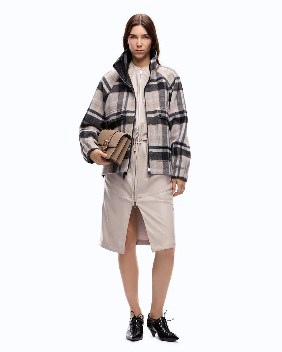 Pinko Caban con zip e fantasia check Borragine